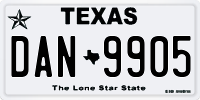 TX license plate DAN9905