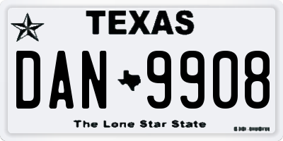 TX license plate DAN9908