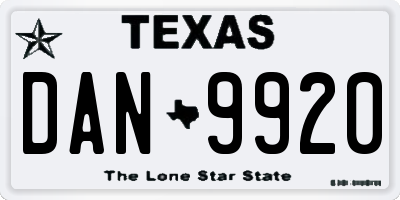 TX license plate DAN9920