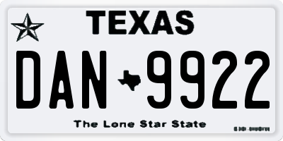 TX license plate DAN9922