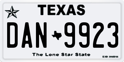 TX license plate DAN9923