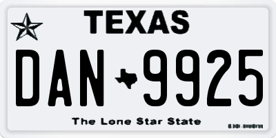 TX license plate DAN9925
