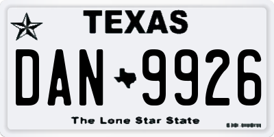 TX license plate DAN9926