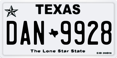 TX license plate DAN9928