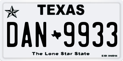 TX license plate DAN9933