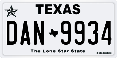 TX license plate DAN9934