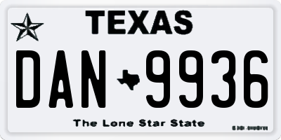 TX license plate DAN9936
