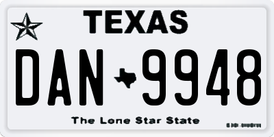 TX license plate DAN9948