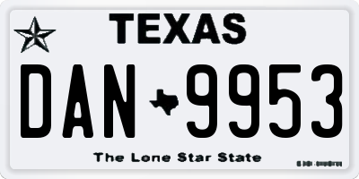 TX license plate DAN9953