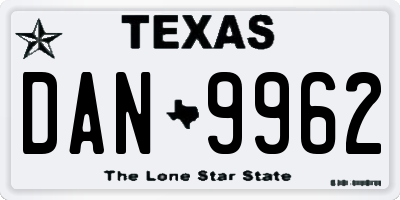 TX license plate DAN9962