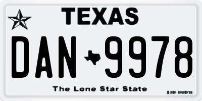 TX license plate DAN9978
