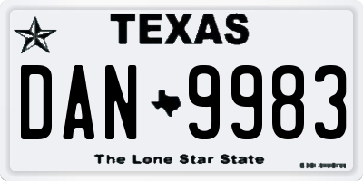TX license plate DAN9983