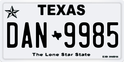 TX license plate DAN9985
