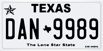 TX license plate DAN9989