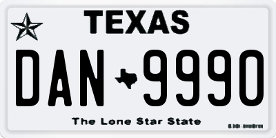 TX license plate DAN9990