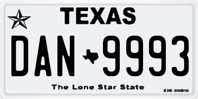 TX license plate DAN9993