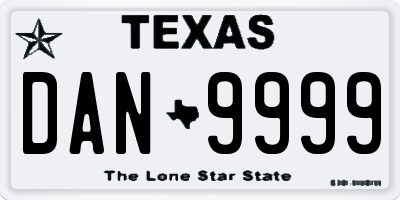 TX license plate DAN9999