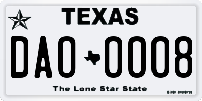 TX license plate DAO0008