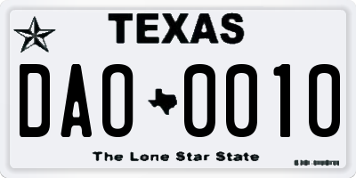 TX license plate DAO0010