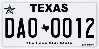 TX license plate DAO0012