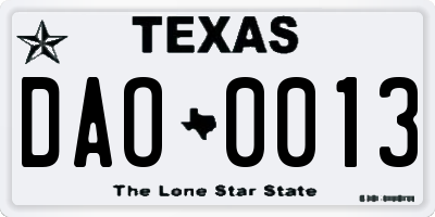 TX license plate DAO0013