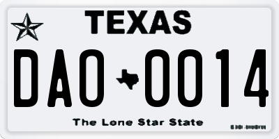 TX license plate DAO0014