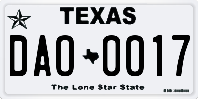 TX license plate DAO0017