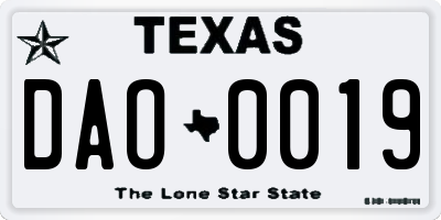 TX license plate DAO0019