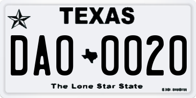 TX license plate DAO0020