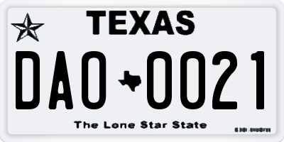 TX license plate DAO0021