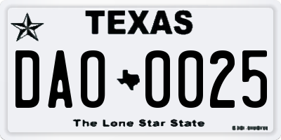 TX license plate DAO0025
