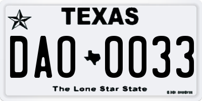 TX license plate DAO0033