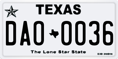 TX license plate DAO0036