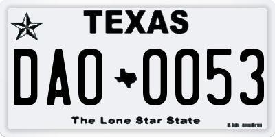 TX license plate DAO0053