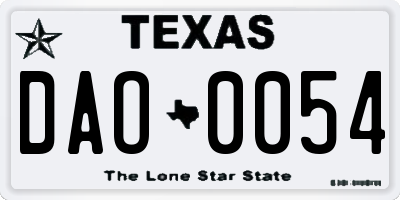 TX license plate DAO0054