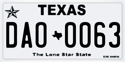 TX license plate DAO0063