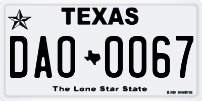 TX license plate DAO0067