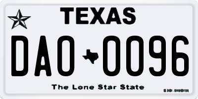 TX license plate DAO0096