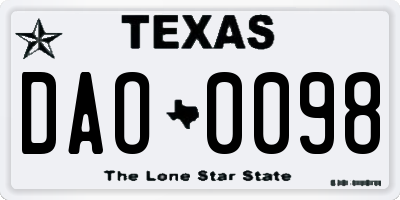 TX license plate DAO0098