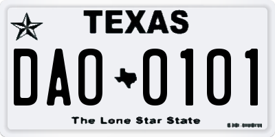 TX license plate DAO0101