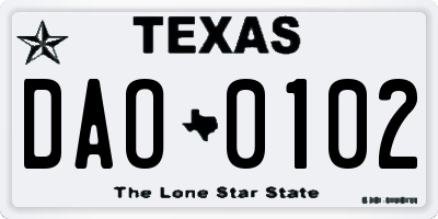 TX license plate DAO0102