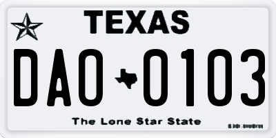 TX license plate DAO0103