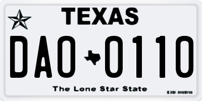 TX license plate DAO0110