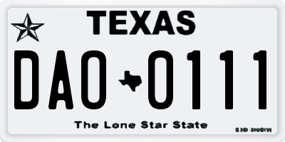 TX license plate DAO0111