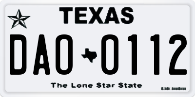 TX license plate DAO0112