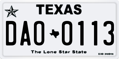 TX license plate DAO0113