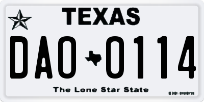 TX license plate DAO0114