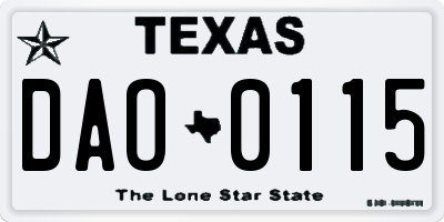 TX license plate DAO0115
