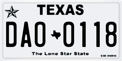 TX license plate DAO0118