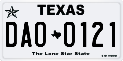 TX license plate DAO0121